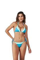 Biquini cortininha fio dental, levo s color, top triangulo, calcinha fio, azul com verde, lilás com verde