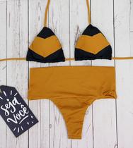 Biquíni Cortininha Hot Pants Cintura Alta Fio Dental C/ Bojo Biquíni Cortininha Hot Pants Cintura Alta Fio Dental C/ Bojo