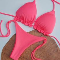 Biquini cortininha lacinho rosa neon g Biquini cortininha lacinho rosa neon g
