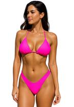 Biquíni Cortininha Pink Liso Calcinha Fio Dental e Asa Delta