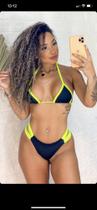 Biquíni cortininha preto com amarelo neon