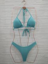 Biquíni cortininha semi fio nas cores verde e azul da marca Mariachi