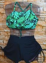 Biquini Cropped com Shorts Panicat Feminino Moda Praia Verão
