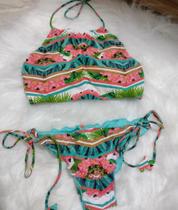 Biquini cropped estampado flores