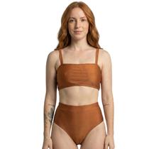 Biquíni Cropped Hot Pants Top Faixa Liso Bella Fiore Cintura Alta Para Verão Moda Praia Confortavel Tamanho:GCor:Marrom