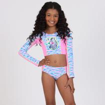 Biquíni Cropped Infantil Manga Longa Zebra Rosa Siri Kids Biquíni Cropped Infantil Manga Longa Zebra Rosa Siri Kids