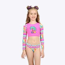 Biquíni Cropped Manga Longa Tropicolor Infantil Menina Moda Praia Siri Kids 39146