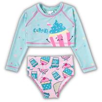 Biquíni cropped manga longa verde água cupcake Tip Top UV50+ Biquíni cropped manga longa verde água cupcake Tip Top UV50+