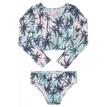 Biquini Cropped Menina Verão Praia Infantil com Proteção UV Azul Coqueiro Quimby Biquini Cropped Menina Verão Praia Infantil com Proteção UV Azul Coqueiro Quimby
