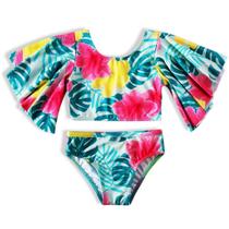 Biquíni cropped turquesa floral Tip Top UV50+ Biquíni cropped turquesa floral Tip Top UV50+