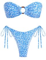 Biquíni de banho feminino ZAFUL Bandeau O Ring azul de corte alto