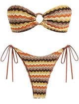 Biquíni de banho feminino ZAFUL Bandeau O Ring, corte alto, laranja