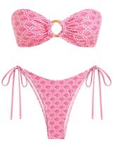Biquíni de banho feminino ZAFUL Bandeau O Ring rosa de corte alto Biquíni de banho feminino ZAFUL Bandeau O Ring rosa de corte alto