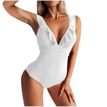 Biquíni de biquíni feminino de cor sólida laço laço com decote em V Biquíni de biquíni feminino de cor sólida laço laço com decote em V