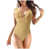 Biquíni de biquíni feminino de cor sólida laço laço com decote em V Biquíni de biquíni feminino de cor sólida laço laço com decote em V