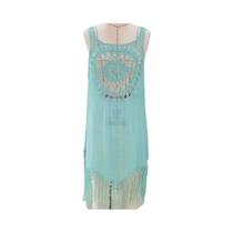 Biquíni de Crochê Bege - Vestido de Praia e Saída de Banho para Verão