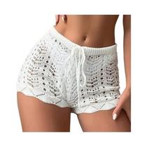 Biquíni de malha com cintura aberta e cordão oco bloqueado shorts femininos Biquíni de malha com cintura aberta e cordão oco bloqueado shorts femininos