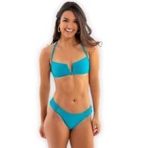 Biquini Drapeado com Top V Aro Azul Biquini Drapeado com Top V Aro Azul