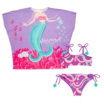 Biquíni Dupla Face + Saída De Praia Kimono Tule Menina Biquíni Dupla Face + Saída De Praia Kimono Tule Menina