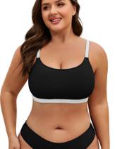 Biquíni esportivo Top American Trends Plus Size preto e branco 3GG