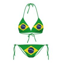 Biquini Estampado 3D com Bandeira do Brasil - Sexy, Laço Ajustável Biquini Estampado 3D com Bandeira do Brasil - Sexy, Laço Ajustável