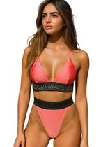 Biquíni Feminino Aviador Detalhes Em Dourado Calcinha Super Fashion