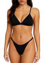 Biquíni Feminino Aviador Preto Liso Com Bojo e Calcinha Tira Lateral