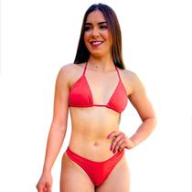 Biquíni Feminino Canelado Asa Delta Cortininha Liso Proteção Uv Moda Praia Piscina Marquinha Bronze