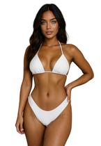 Biquíni Feminino Canelado Cortininha com Bojo e Calcinha Fio Dental