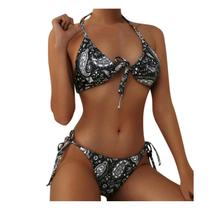 Biquíni feminino cintura alta controle de barriga de duas peças maiô