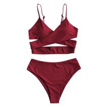 Biquíni feminino cintura alta controle de barriga de duas peças maiô tanquíni