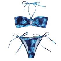 Biquíni feminino com estampa tie-dye dividida e cueca aberta nas costas
