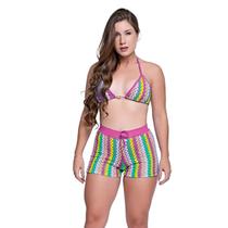 Biquíni Feminino Com Short Saída de Praia Conjunto Crochê