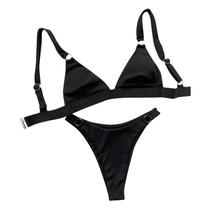 Biquíni feminino conjunto sólido maiô duas peças preenchido sutiã roupa de banho roupa de praia Biquíni feminino conjunto sólido maiô duas peças preenchido sutiã roupa de banho roupa de praia