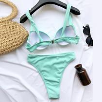 Biquíni feminino conjunto sólido maiô sutiã preenchido de duas peças roupa de banho roupa de praia