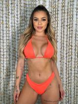 Biquíni feminino cor laranja neon veste do p ao m, tecido em elastano