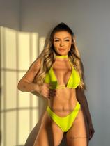 Biquíni feminino cor verde neon veste do p ao m, tecido em elastano Biquíni feminino cor verde neon veste do p ao m, tecido em elastano