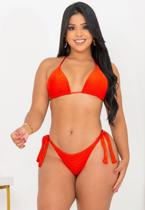 Biquíni Feminino Cortininha Com Bojo Canelado Calcinha Fio Duplo e Amarra Lateral