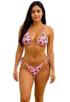 Biquíni Feminino Cortininha Estampado Calcinha Amarra Lateral Levanta Bumbum