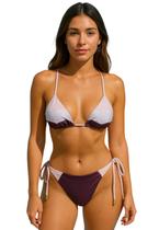 Biquíni Feminino Cortininha Geométrico Com Bojo Calcinha Fio Dental Dupla Face e Amarra Lateral