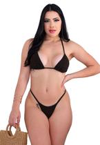 Biquíni Feminino Cortininha Lurex Sem Bojo Calcinha Fio Dental e Tira Lateral Biquíni Feminino Cortininha Lurex Sem Bojo Calcinha Fio Dental e Tira Lateral