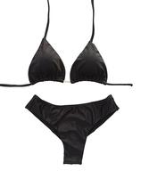 Biquíni feminino cortininha preto com bojo removível e calcinha fio dobrado