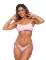 Biquíni Feminino Crochet Texturizado Asa Delta Bojo Removível Amarração Lateral Forrado