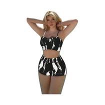 Biquíni Feminino De Cintura Alta Preto E Branco Tie-dye Conjunto De Biquíni Sexy Moda Praia Havaiana