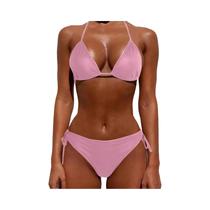 Biquíni Feminino De Verão Leve Com Cintura Alta Em Cor Sólida Moda Sexy Com Fecho Dourado