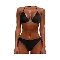 Biquíni Feminino De Verão Leve Com Cintura Alta Em Cor Sólida, Sexy E Fashion Com Fecho Dourado