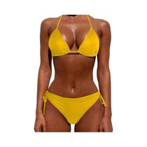 Biquíni Feminino De Verão Leve Com Cintura Alta Em Cor Sólida, Sexy E Fashion Com Fecho Dourado