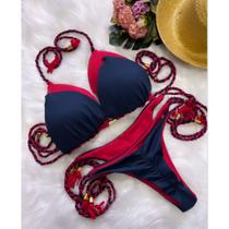 Biquíni Feminino Dupla face Fio Bojo Levanta Bumbum Tendencia Azul Biquíni Feminino Dupla face Fio Bojo Levanta Bumbum Tendencia Azul