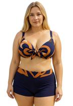 Biquíni Feminino Estampado Plus Size Com Bojo Alça Regulável e Calcinha Shortinho Cor:Azul MarinhoTamanho:M-46