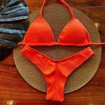 Biquíni Feminino Fio Dental Bojo Removível Asa Delta Canelado Cortininha Fio Duplo Regulável Biquíni Feminino Fio Dental Bojo Removível Asa Delta Canelado Cortininha Fio Duplo Regulável